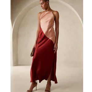 Banana Republic Silk Sombra Maxi Dress NWT | Rose Gold / Red